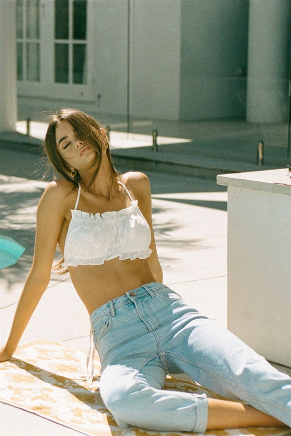Embroidered Kleo Cotton Bandeau Top for Jeans