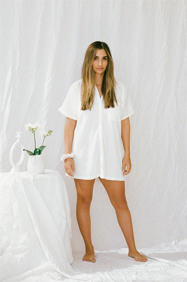 Comfortable Waffle Textured Shirt Style Dress for Relaxed Wear