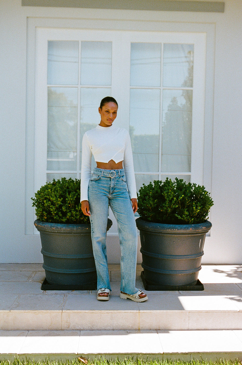 Sabo's Exclusively Designed White Cotton Blend Azores Top - A Chic Basic for Denim