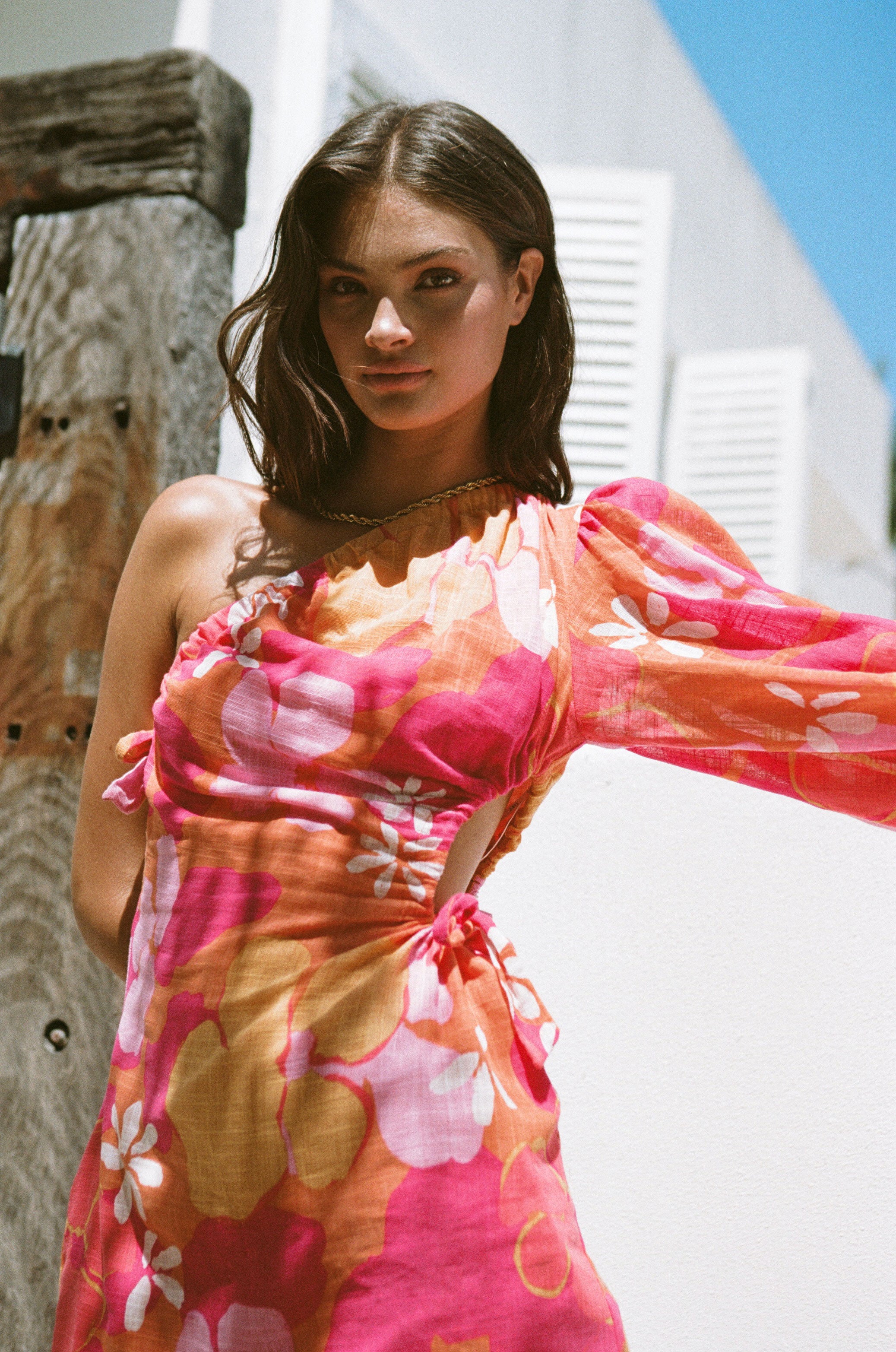 Eila Lightweight Cotton Cutout Dress with Exclusive Sunset Print