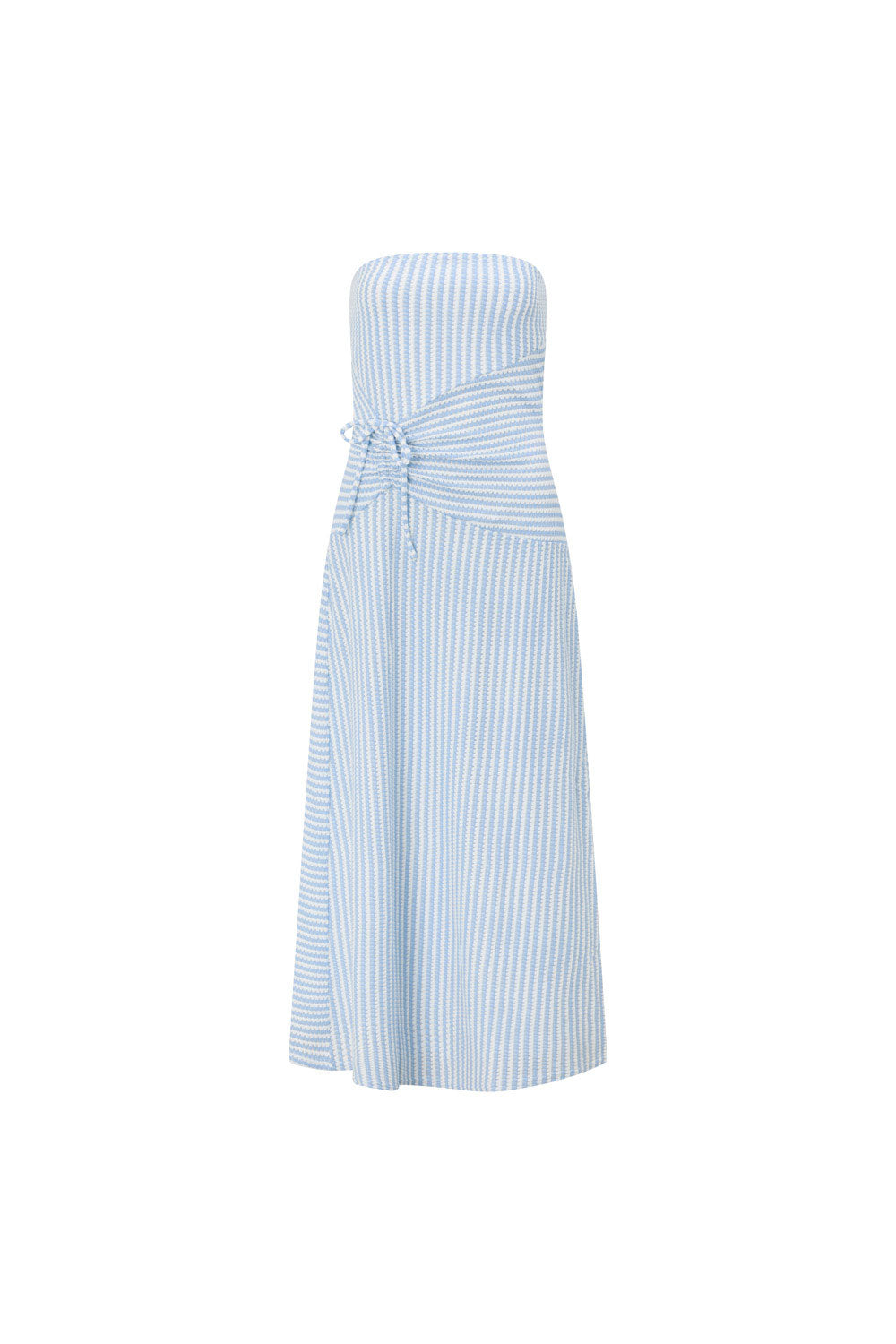 Exclusively Designed Daniella Baby Blue and White Striped Knitted Strapless Dress
