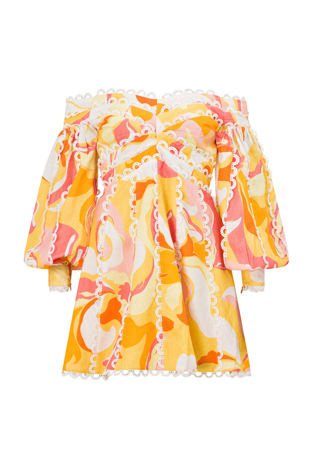 Calista Sunset Inspired Kennedy Off - Shoulder Linen Mini Dress