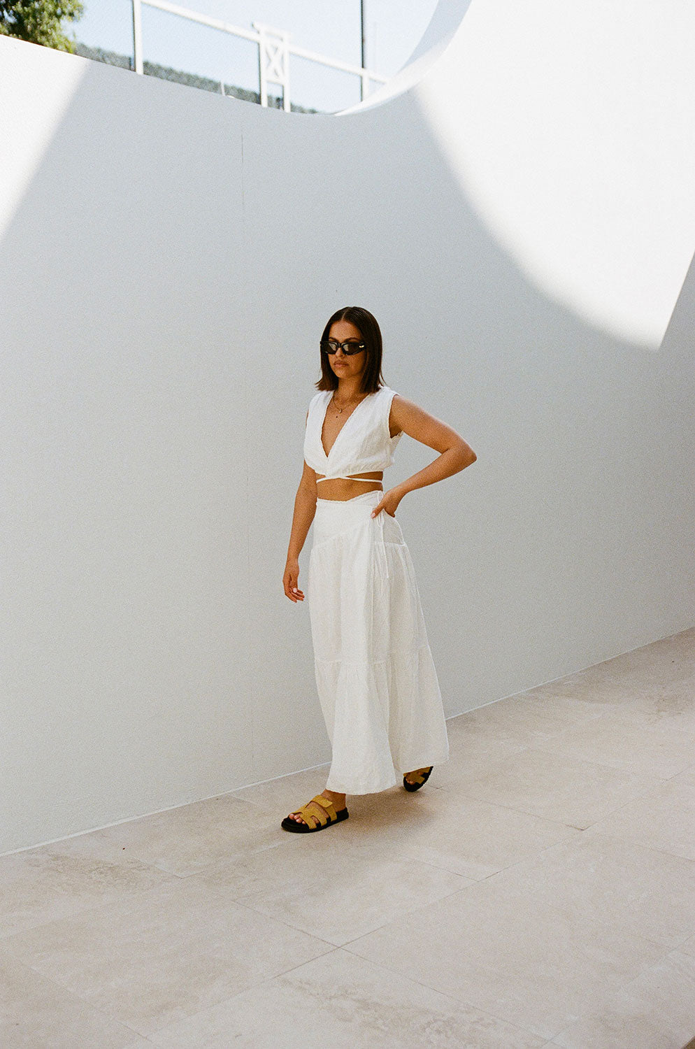 Exquisite White Textured Natural Cotton High Waisted Jadey Skirt