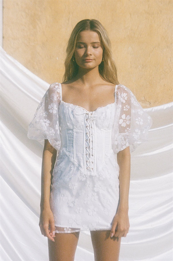 Exquisite Floral Ziara Corset Dress with Gold Eyelet Detailing