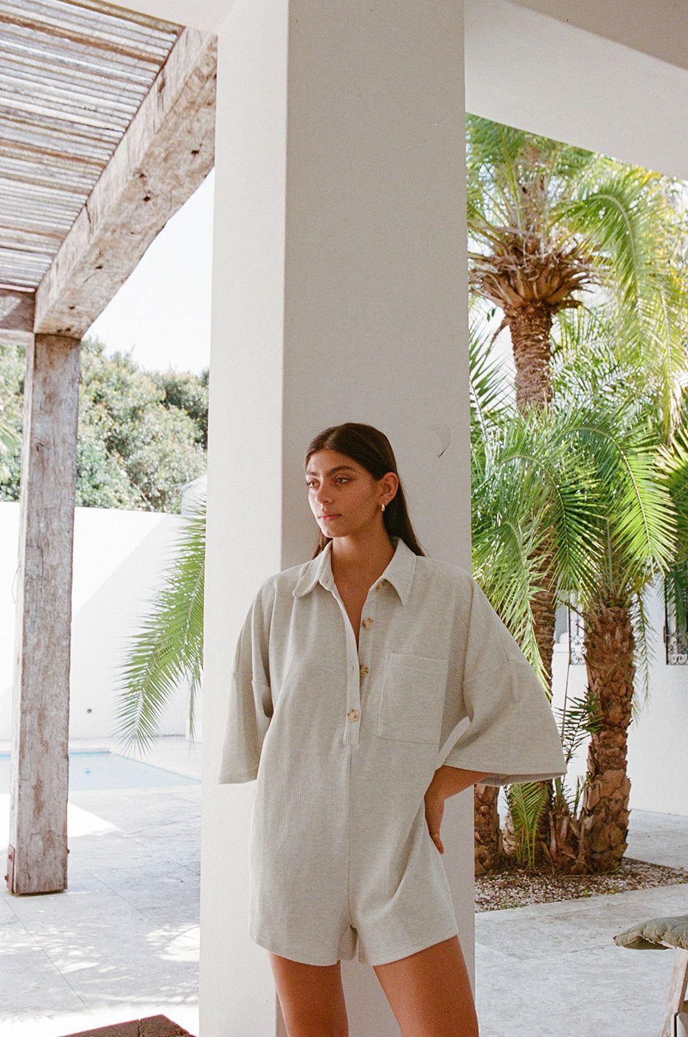 Soft Ribbed Milena Playsuit in Light Grey - Marl Style