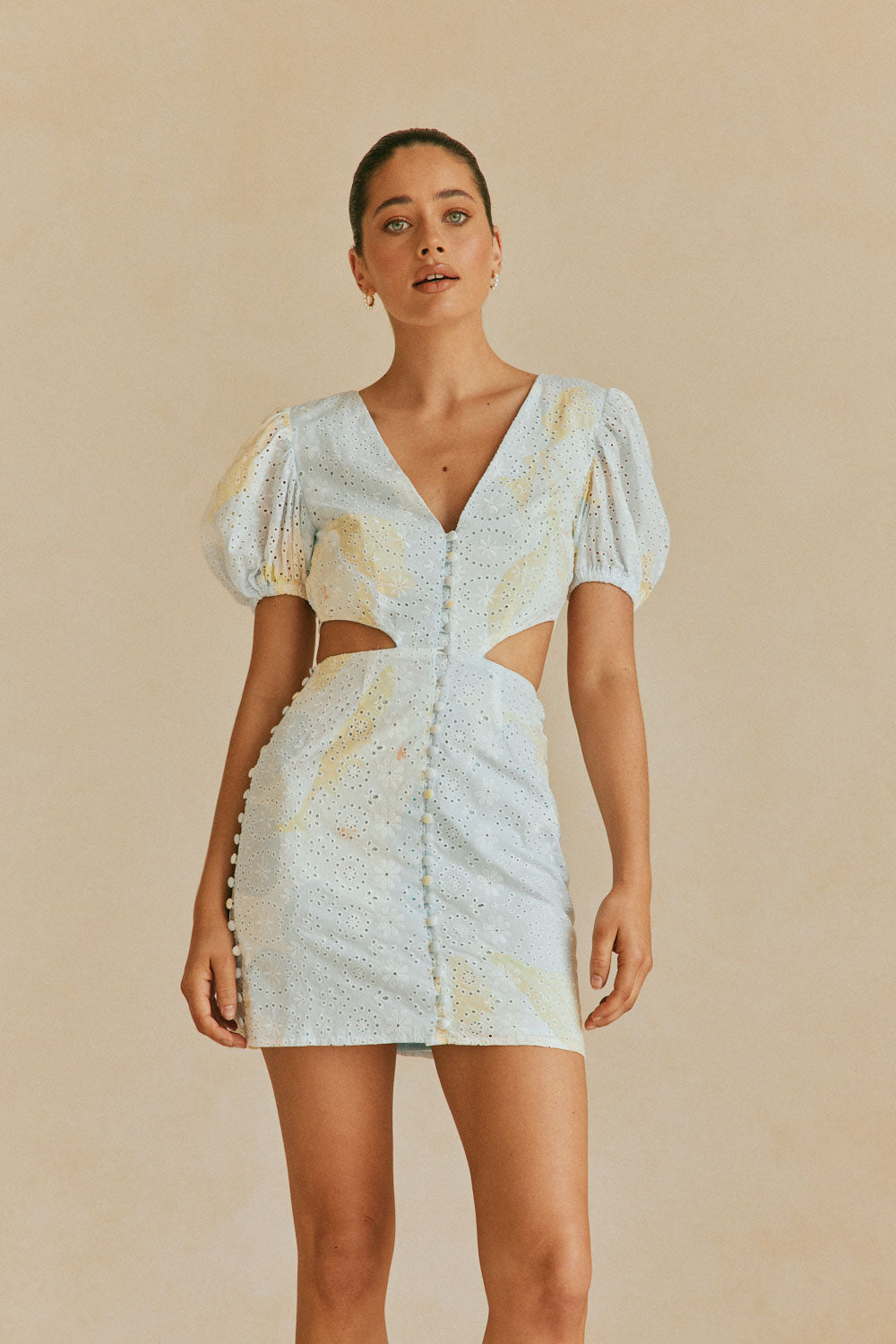Cienna Women's Backless Mini Dress with Dusty Blue Lilly Print