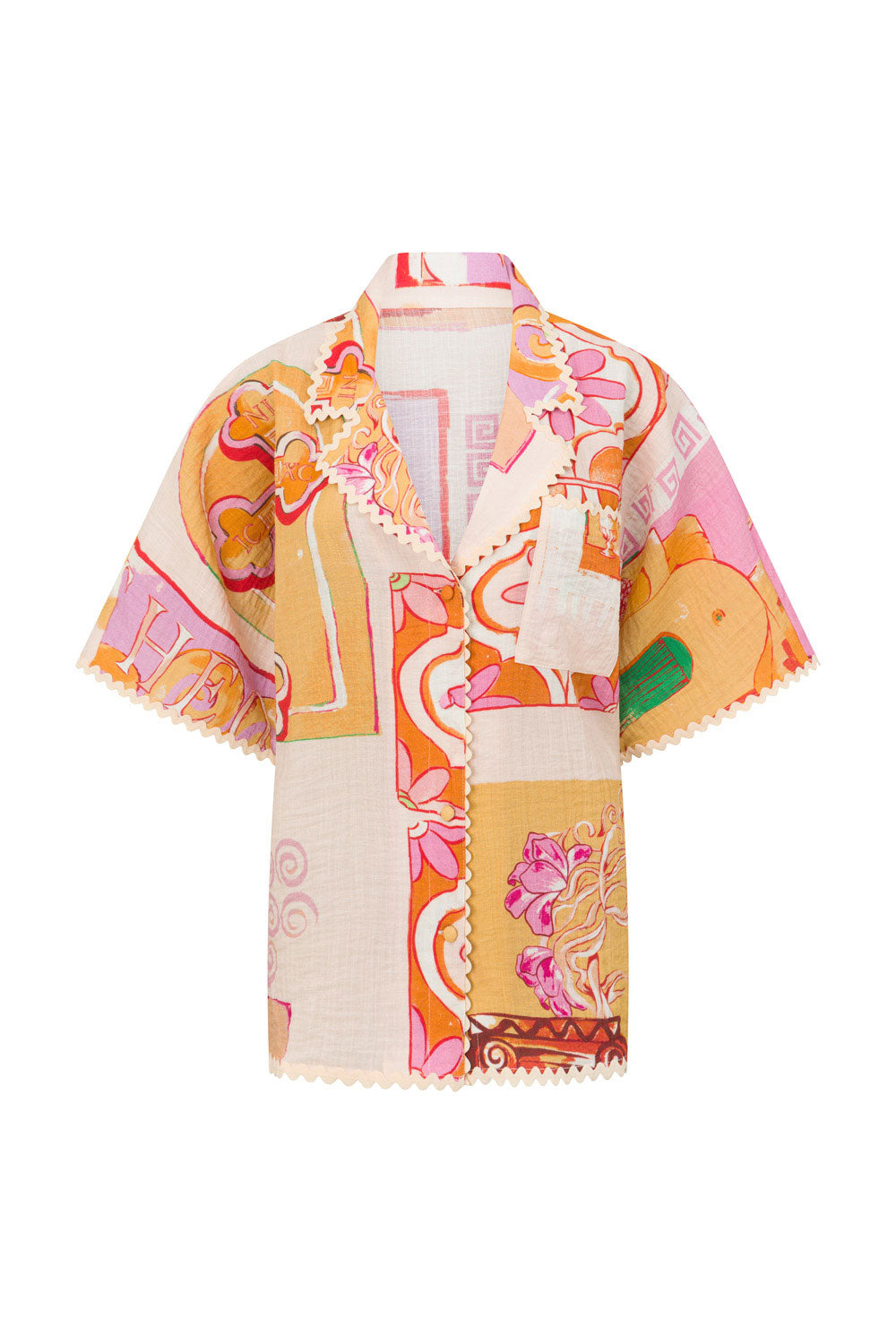 Exclusive Theotokos Peach Viscose Nylon Boxy Fit Kelia Shirt