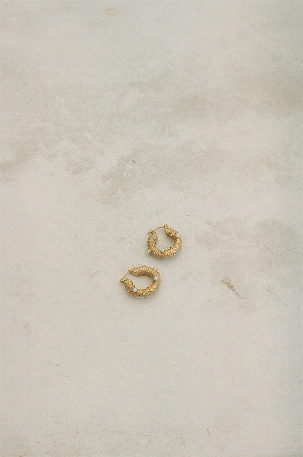 Dreamy Gold - toned Celestial Round Pearl - detailed Hoop Earrings