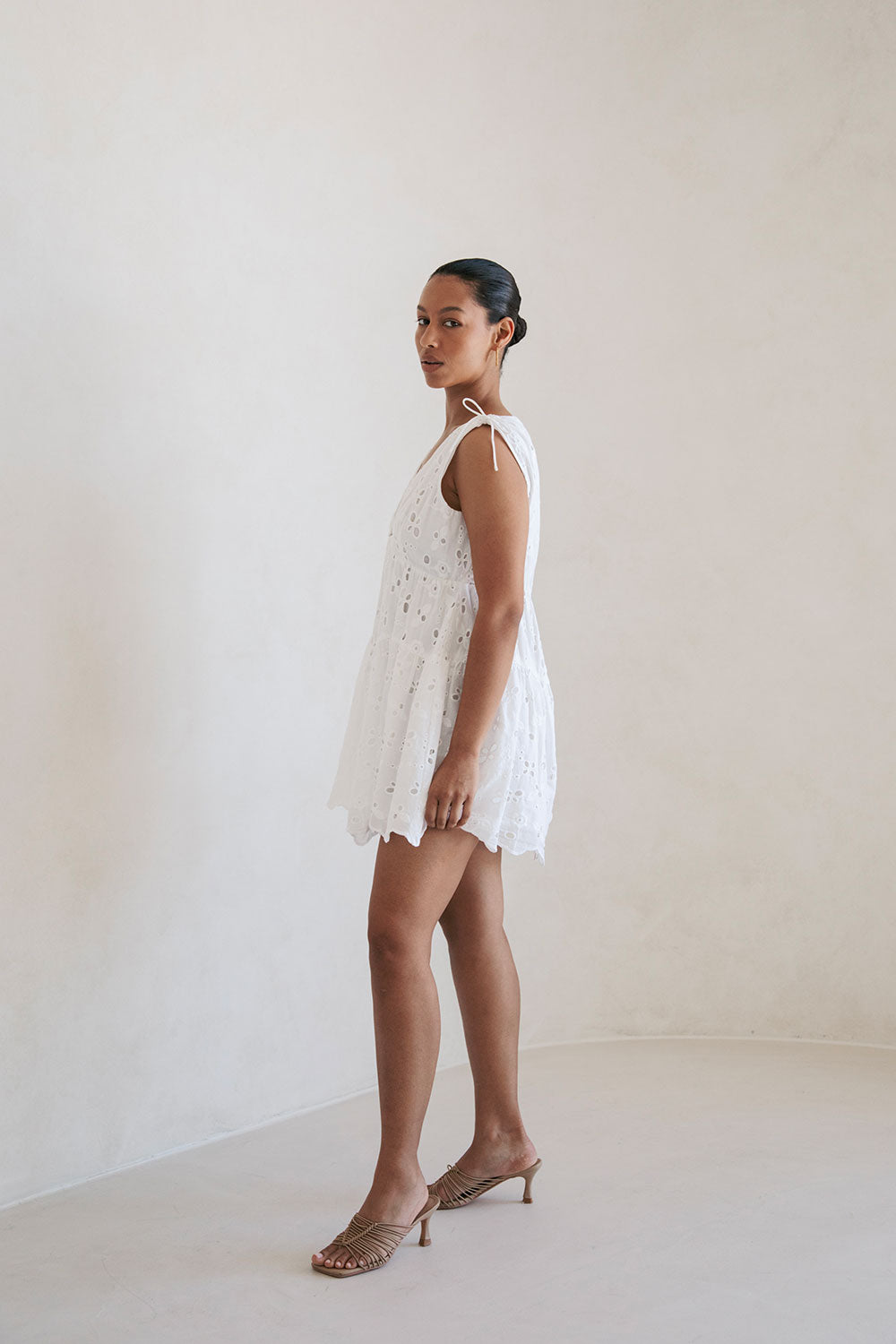 White Natural Cotton Bold Broderie Kai Relaxed Mini Dress