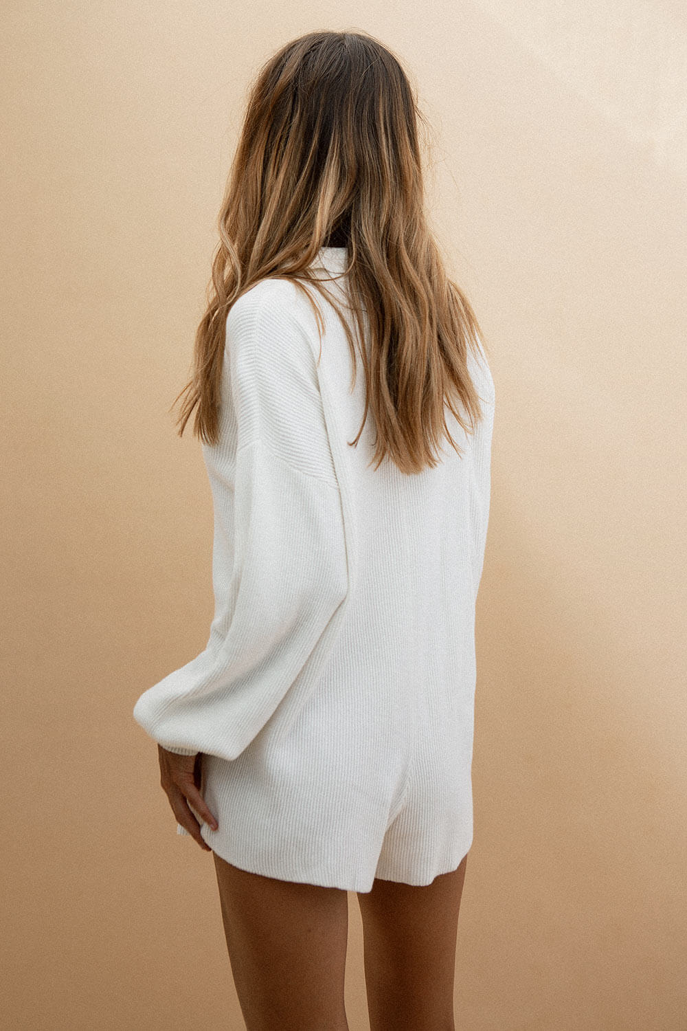 Adorable Off - White Jayla Knitted Ribbed Playsuit