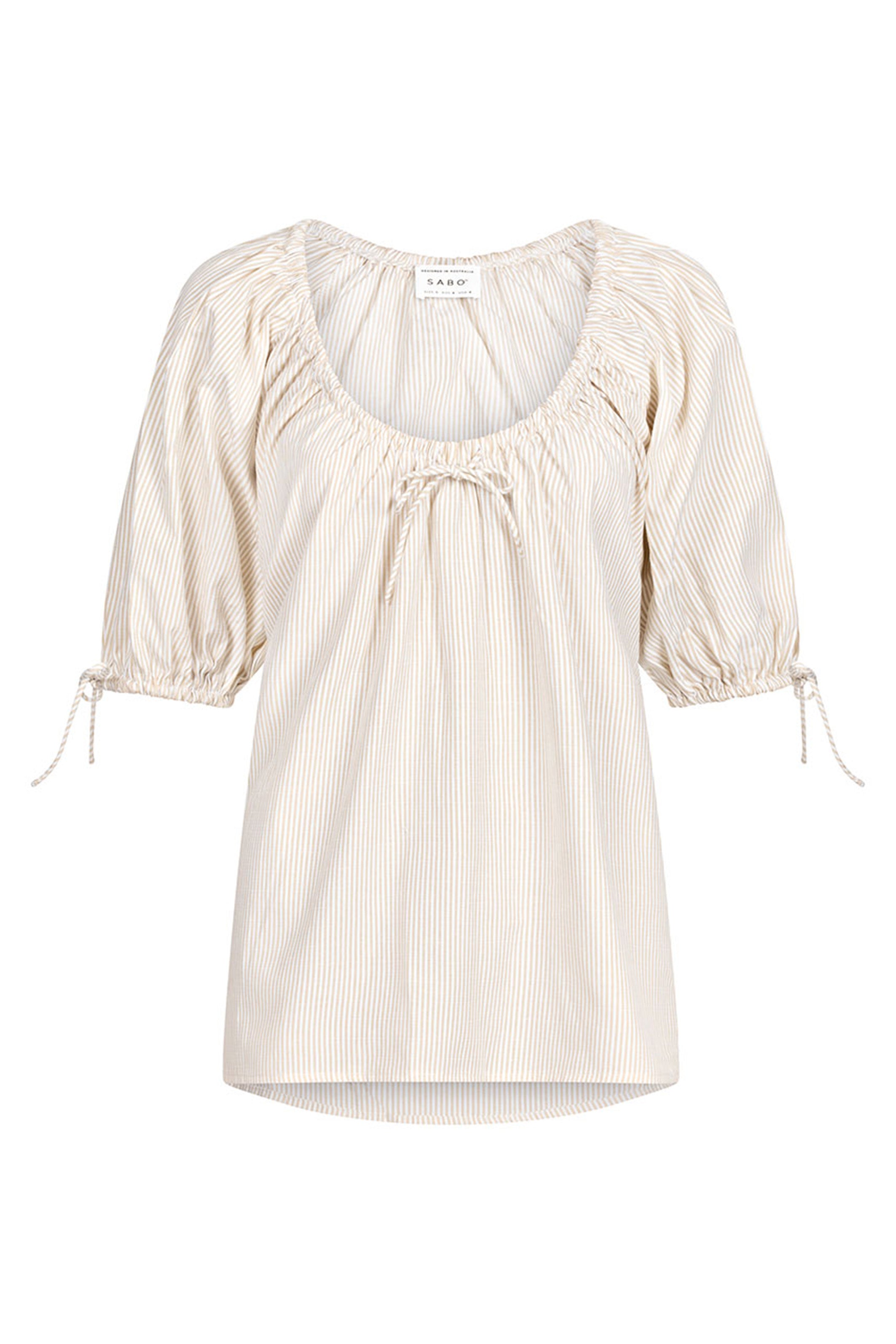 Fashionable Women's Aubree Beige Cotton Stripe Top