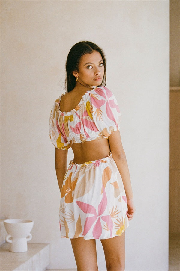 Exquisite Miya Floral Sunset Print Cutout Crepe Dress