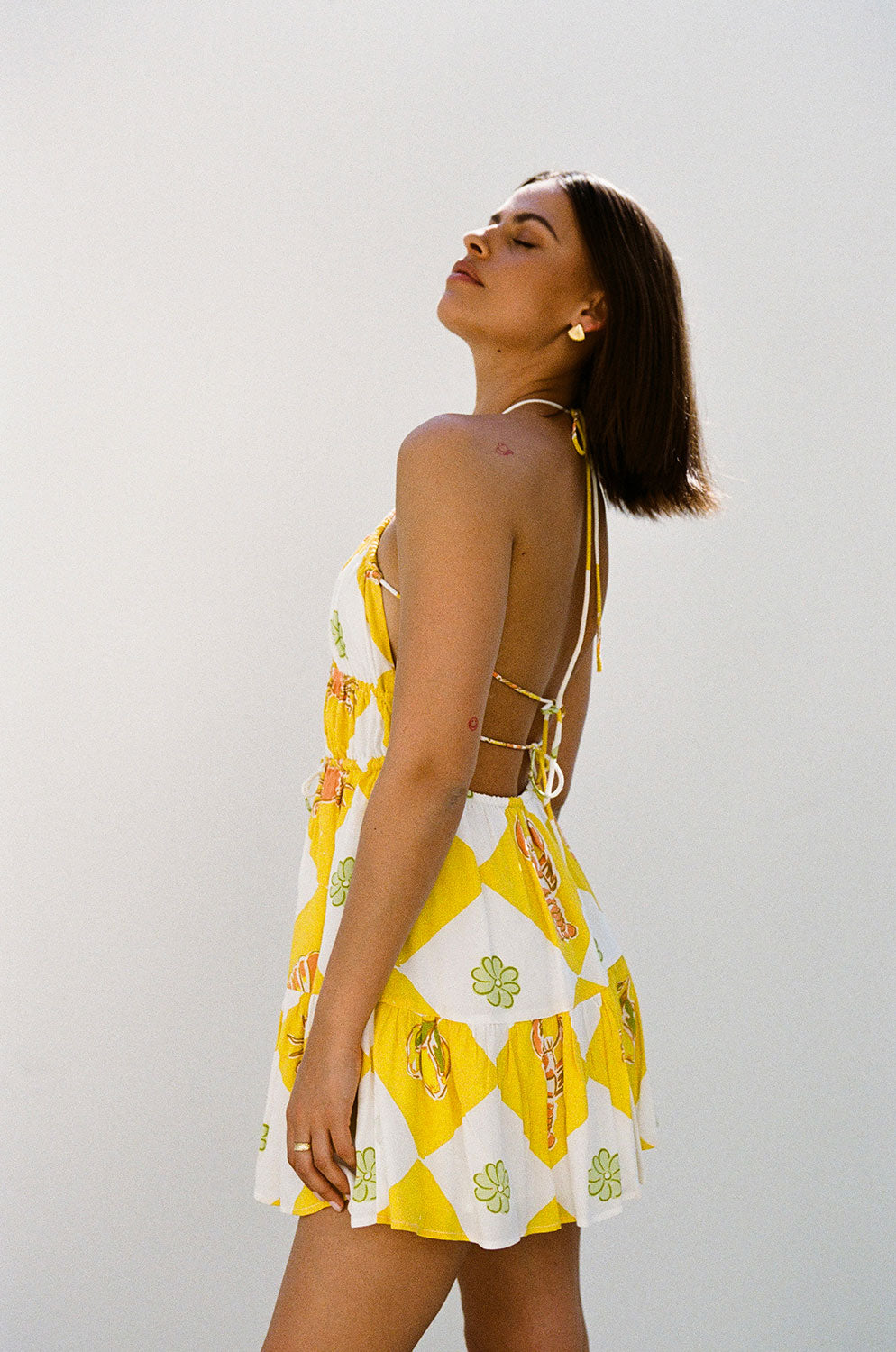 Exclusive Oceano Yellow Astyn Halter Neck Mini Dress