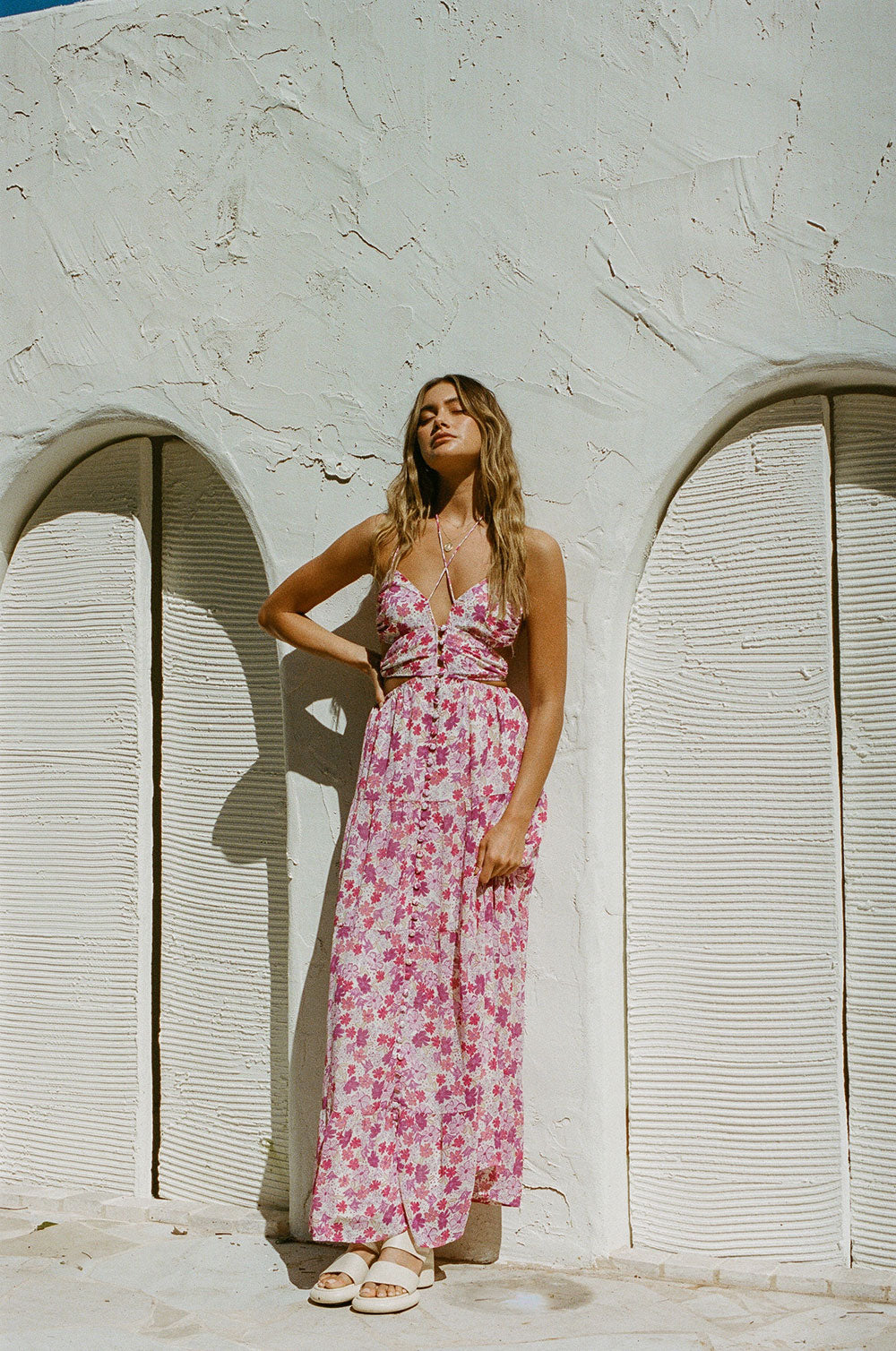 Exclusive Purple Haze Floral Print Strappy Baila Maxi Dress