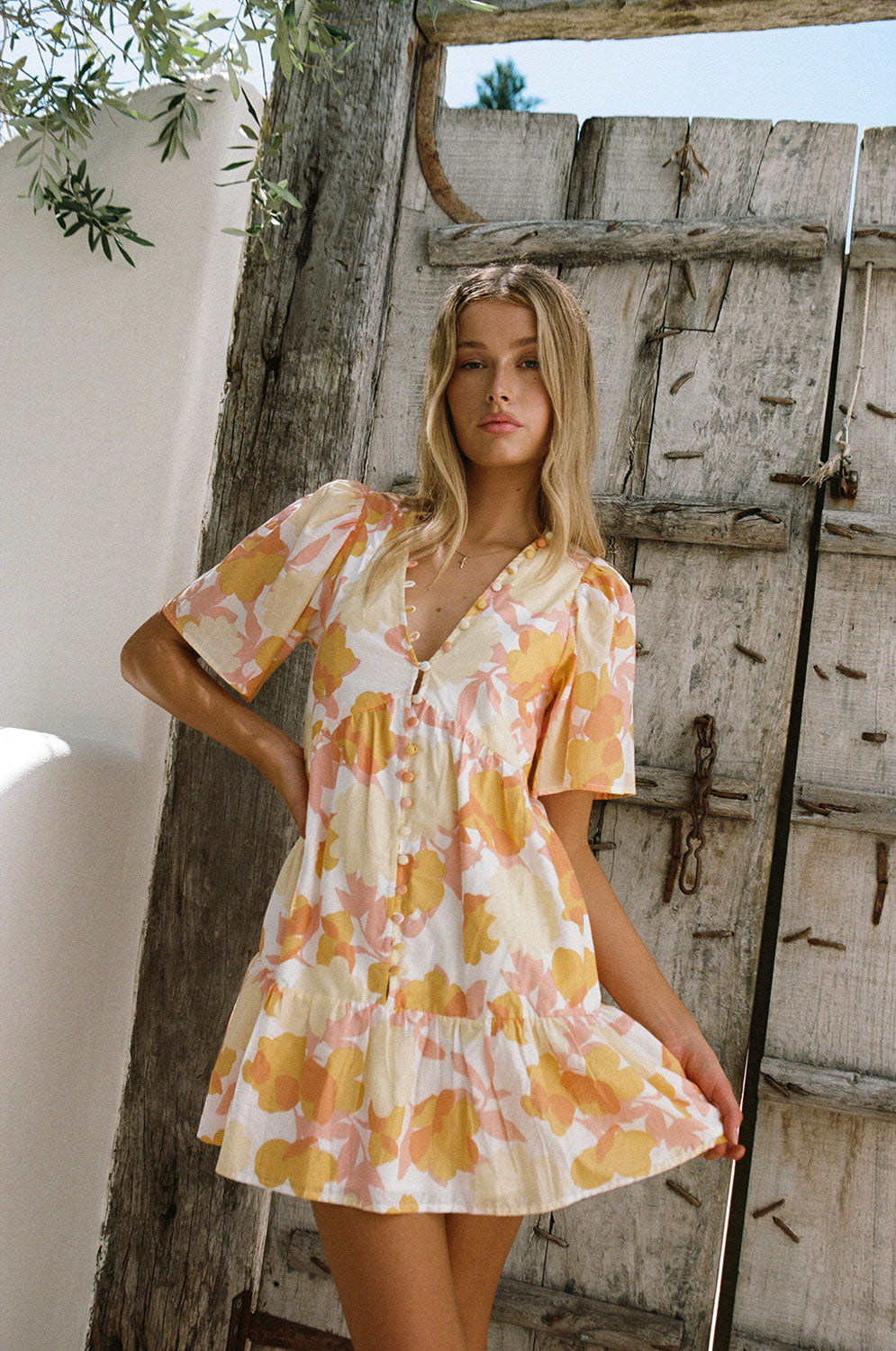 Exquisite Monika Cotton Voile Floral Print Babydoll Dress for Women