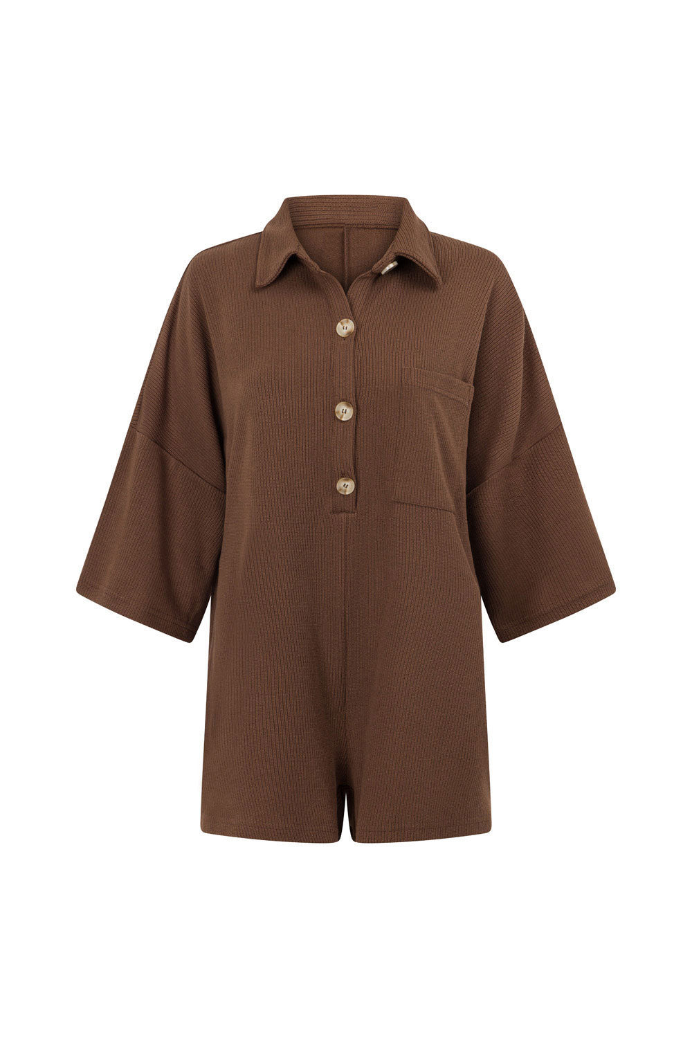 Chocolate Brown Soft Ribbed Milena Playsuit for Daily Wear