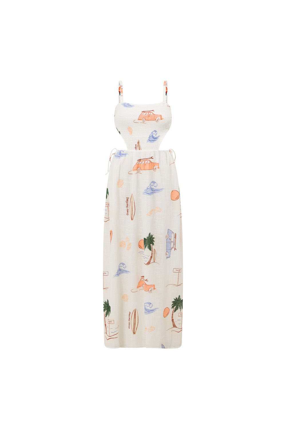 Exclusive Sabo Surf Print Backless Axelle Cotton Cheesecloth Dress