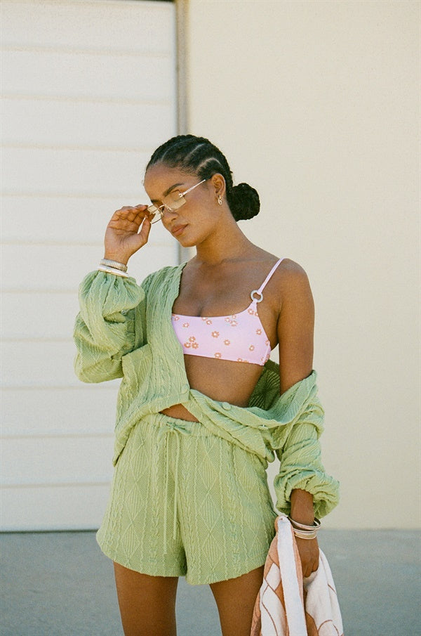 Soft Green Cable Design Ellis Shorts - High Waisted and Cosy