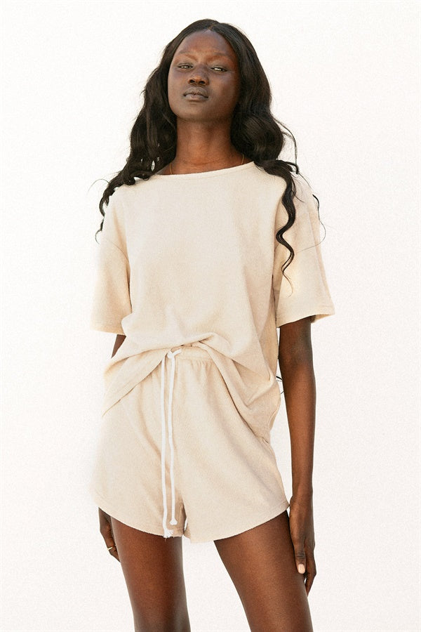Tan Beige Terry Towelling Casual Boxy Style Women's Kairo Top