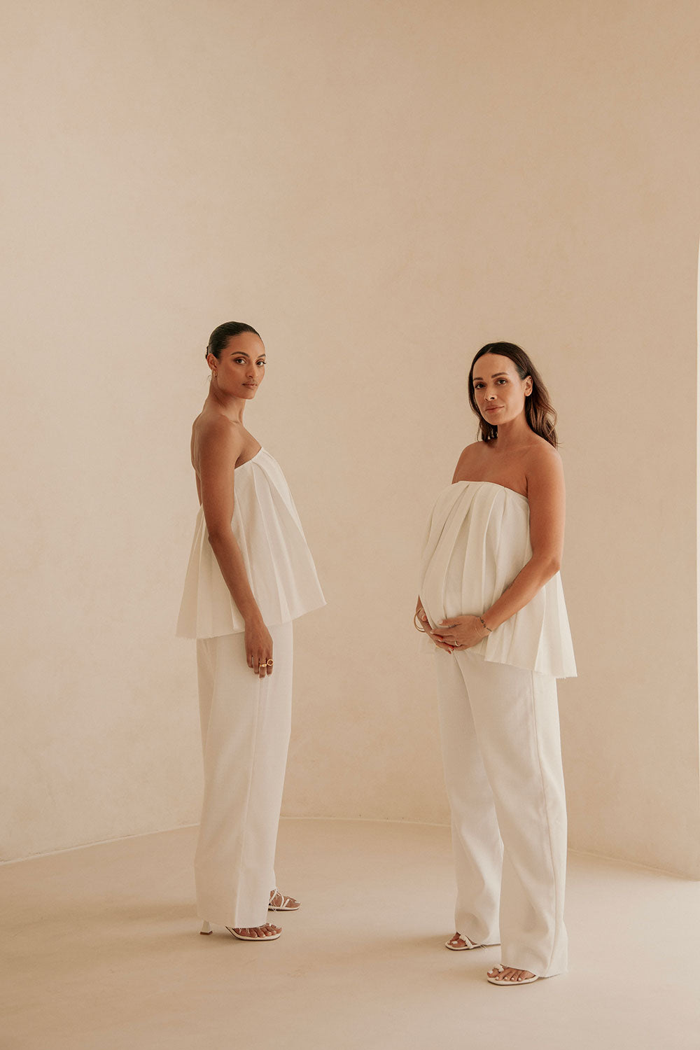 Stylish White Structured Kamila Pants with Elastic Waist and Drawstring