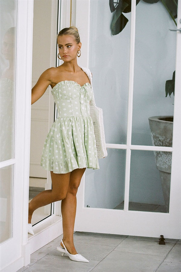 Sabo's Exclusively Designed Moss Green Floral Strapless Franki Dress
