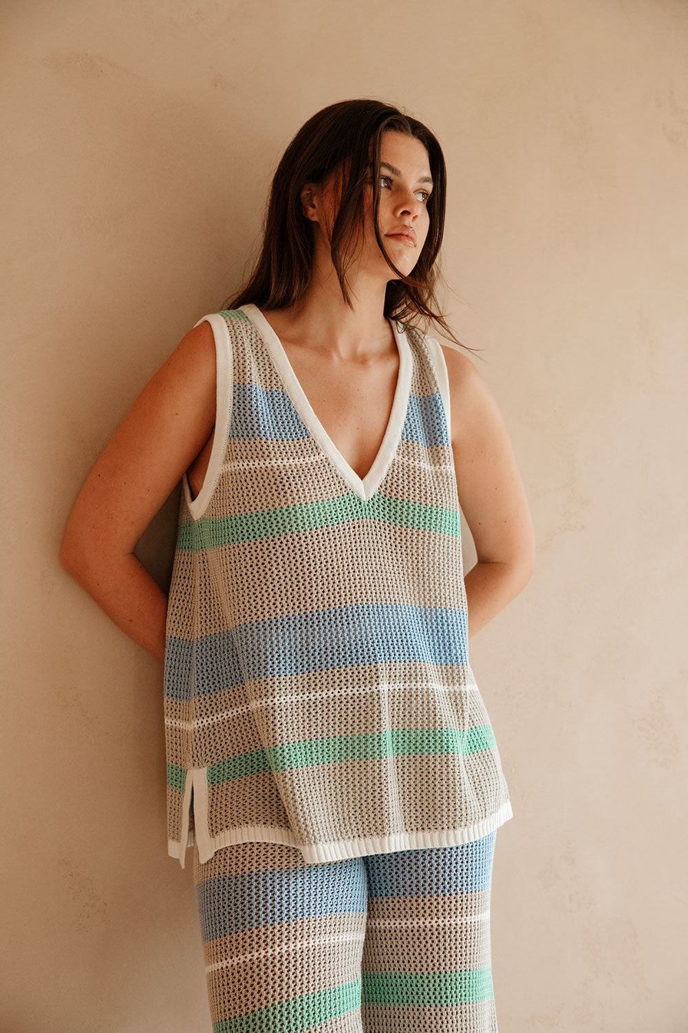 Sabo-Exclusive Astea Top in Grey, White, Blue & Turquoise