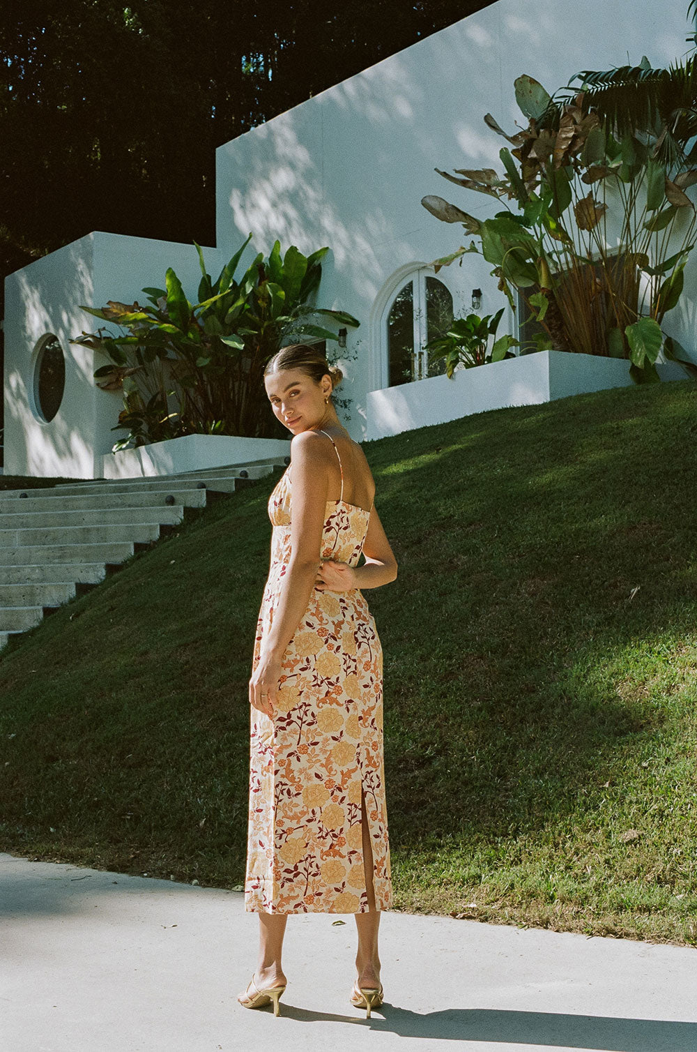 Exclusive Vintage Floral Haze High - Quality Crepe Haven Midi Dress