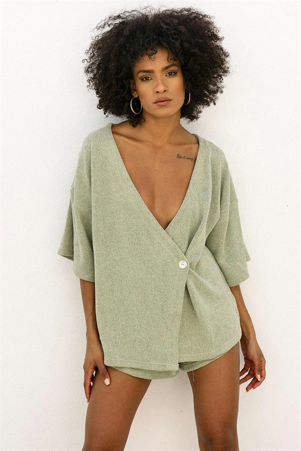 Khaki Knit High Waisted Men's or Women's Wyatt Shorts for Everyday Wear