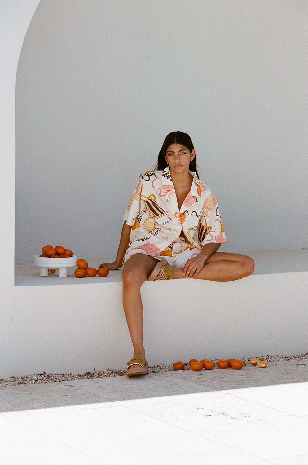 Sabo Exclusive Seona Cotton Slub Top with Amalfi Aperol Print