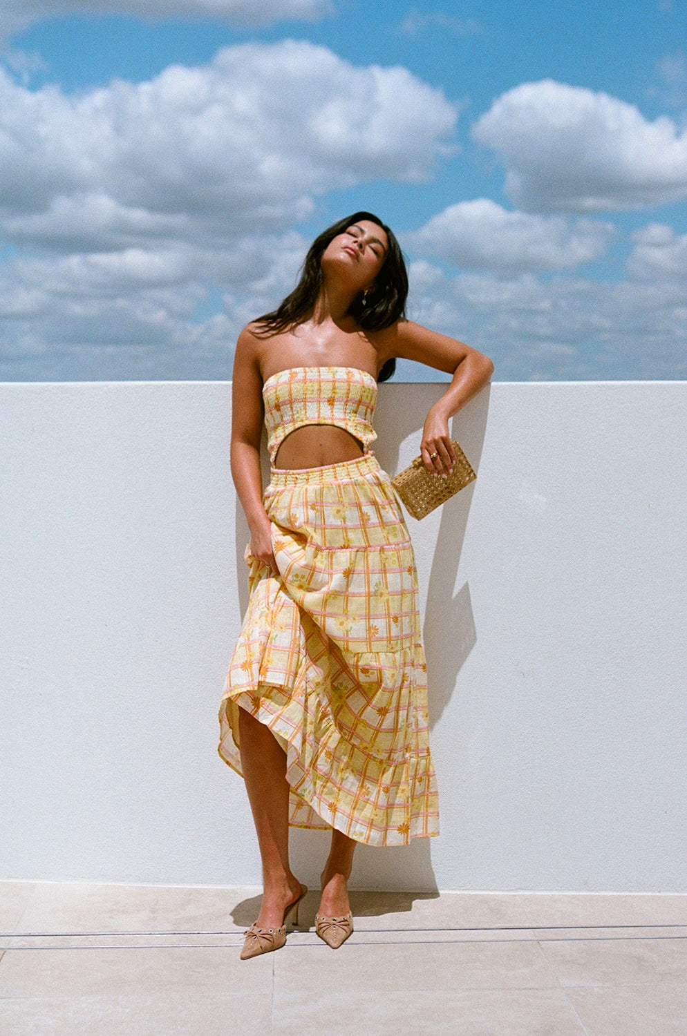 Exclusive Floral Plaid Print Natural Cotton Sav Maxi Dress