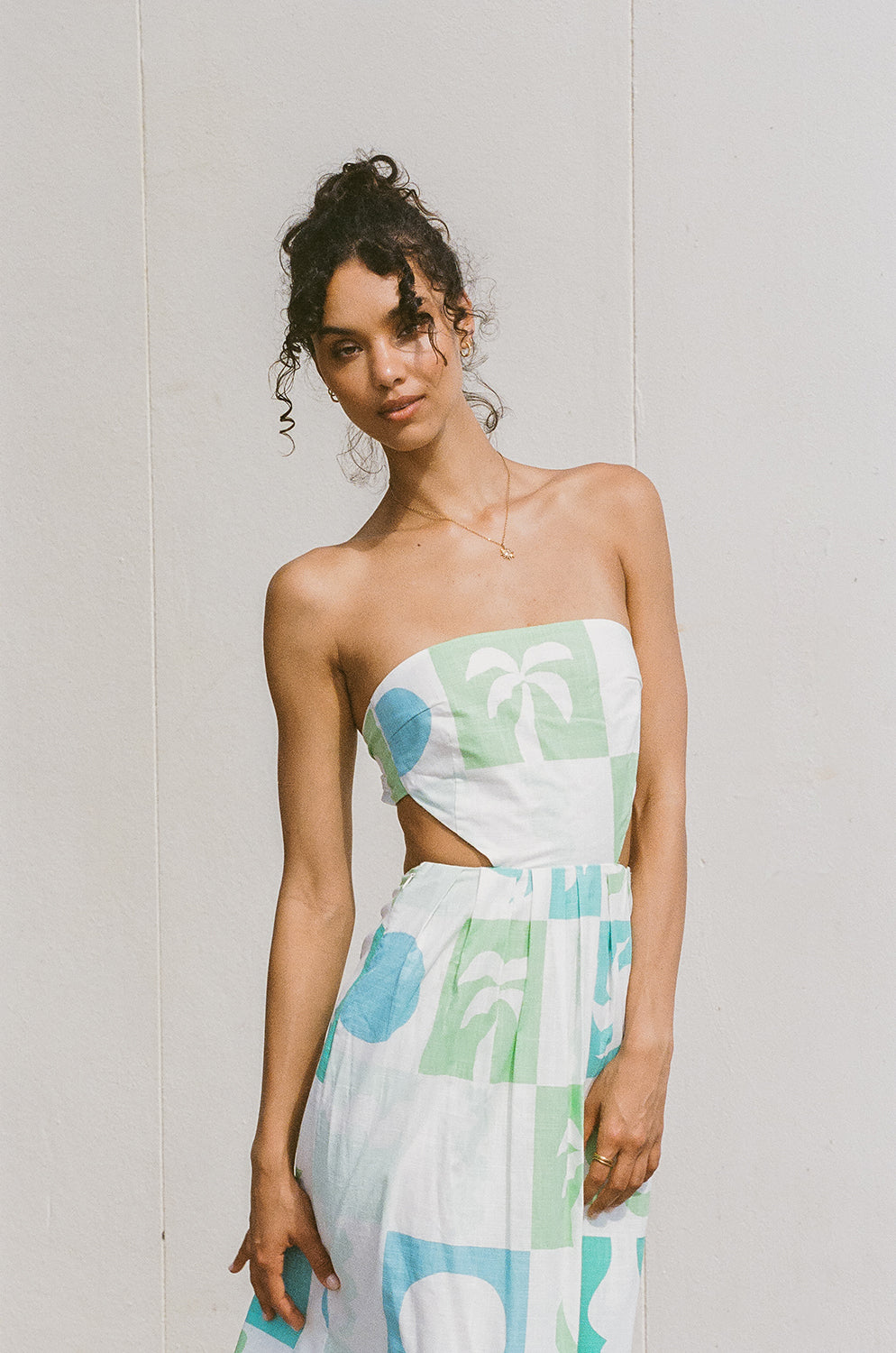 Exclusive Tropical Palm Tile Breeze Pattern Talullah Women's Midi Dress