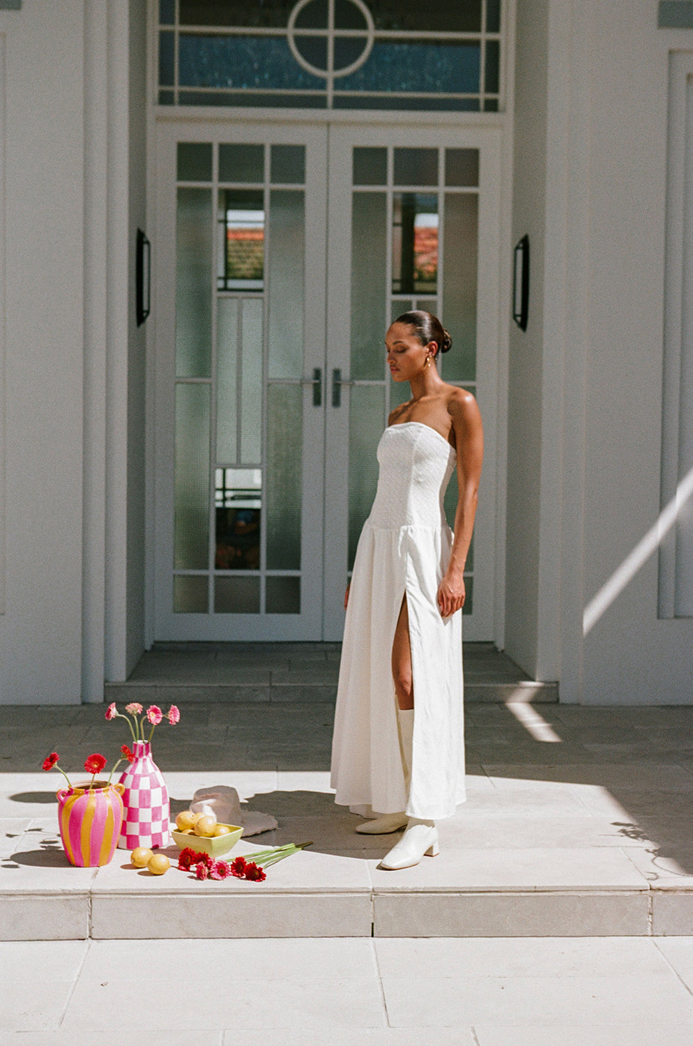Sabo's Exclusive Off - white Linen Blend Arden Maxi Dress