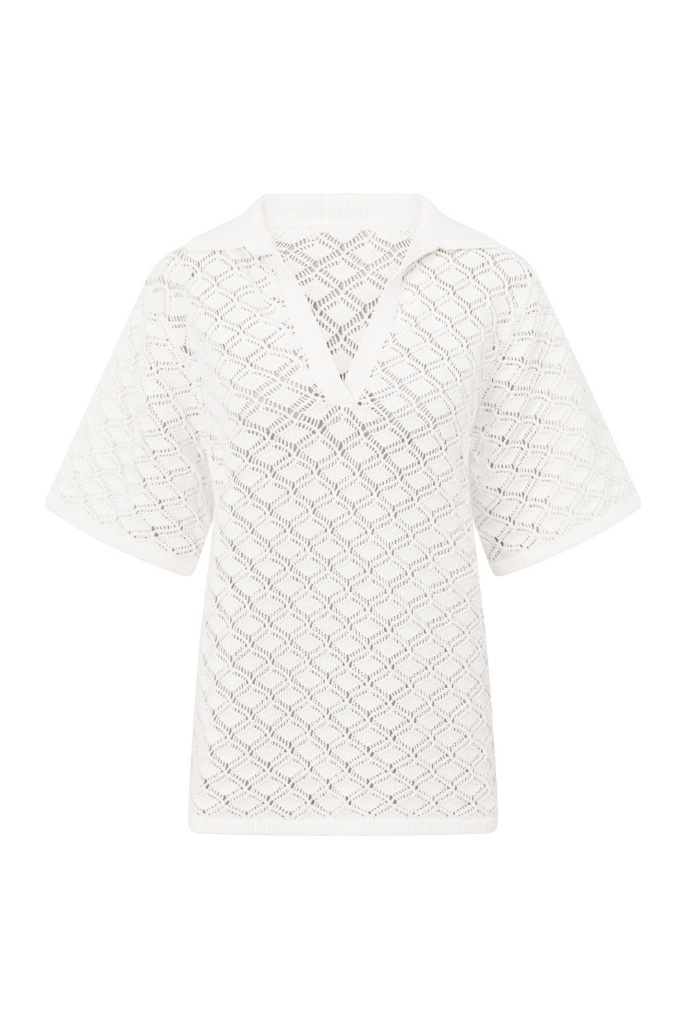 Elegant White Natural Cotton Knit Aya Top with Vintage Charm