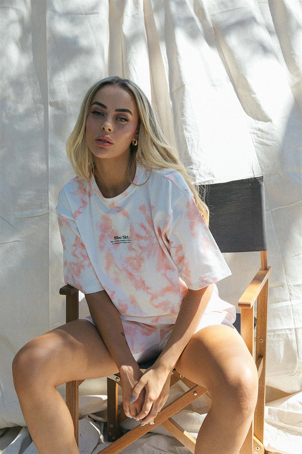 Exclusive Blush Tie-Dye Oversized San Lucas Cotton Crew Tee by Sabo x Em Davies