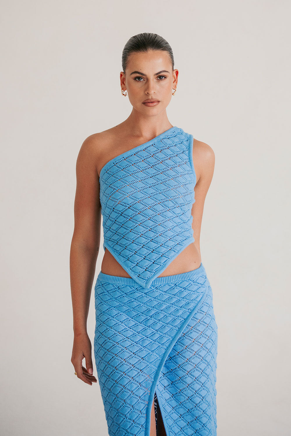 Blue Women's Fashionable Ria Cotton Pointelle Knit Top