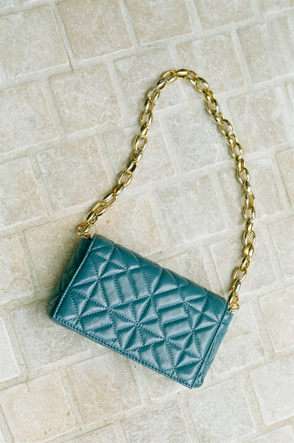 Stylish Blue Jolie Quilted Vegan Leather Chain Shoulder Bag