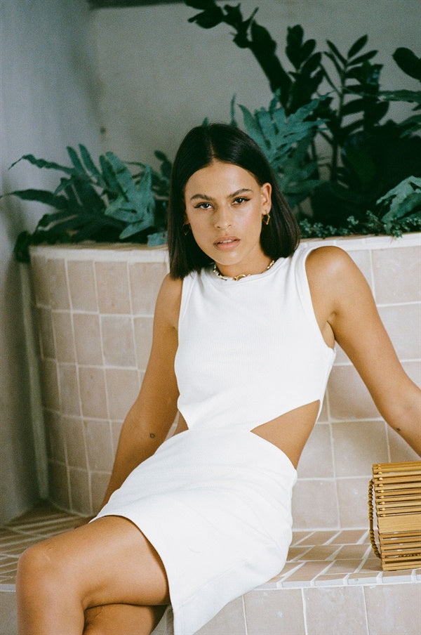 Laurent Off - White Soft Ribbed Cutout Women's Dress