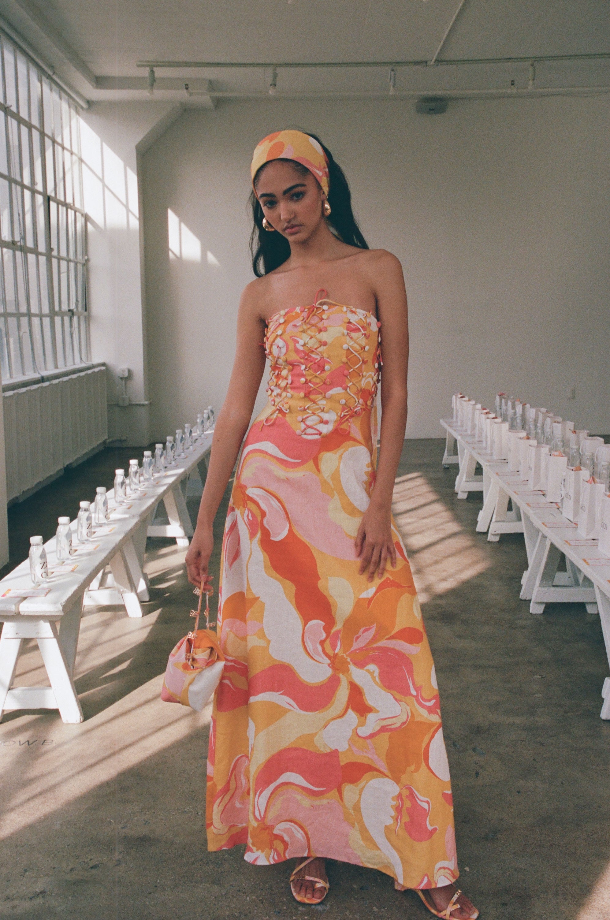 Exclusive ZACO Calista Sunset Print Strapless Maxi Event Dress - Kahlo Dress
