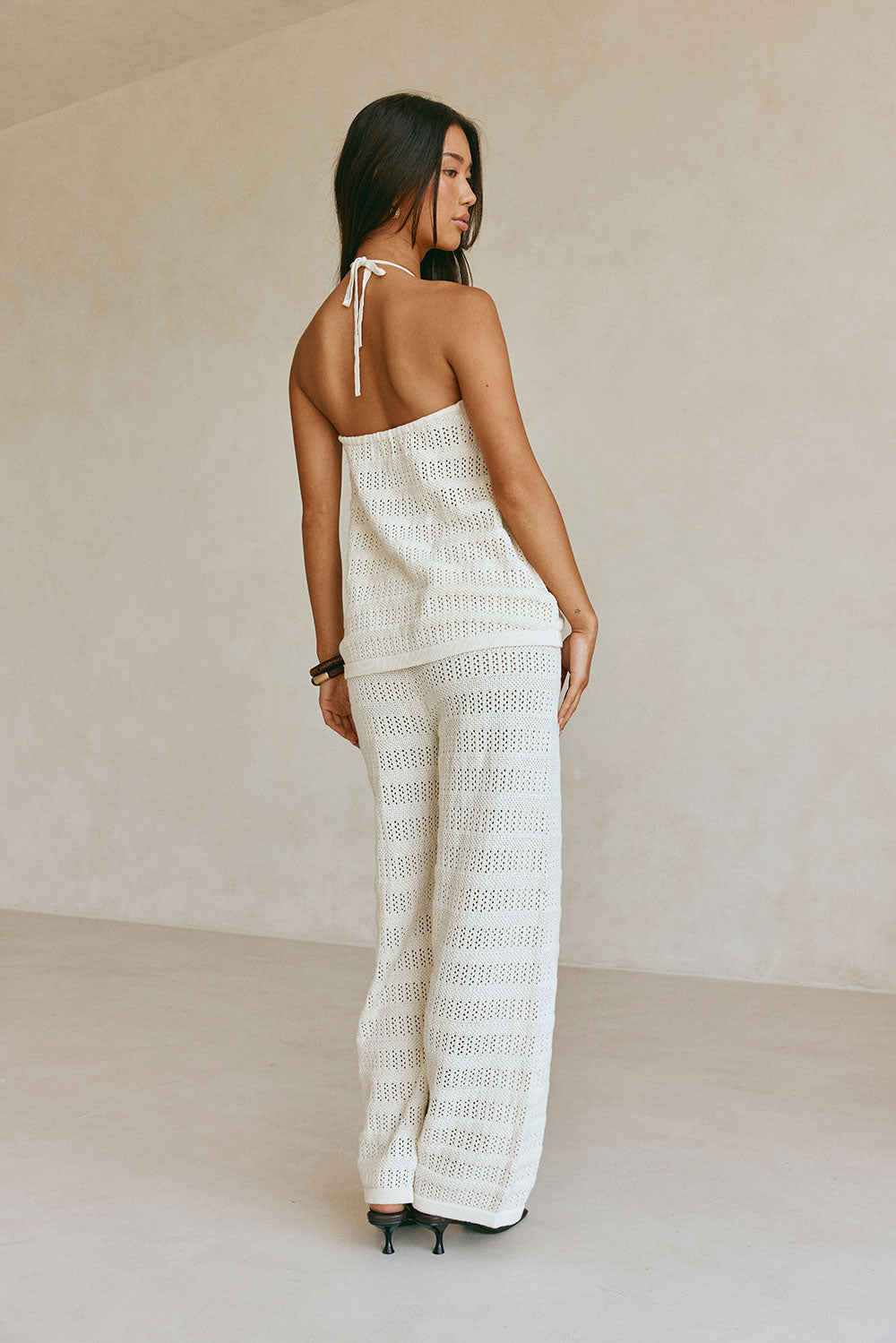 High - Quality Beige Crochet Knit Zhuri Pants for Day - to - Night Vacation