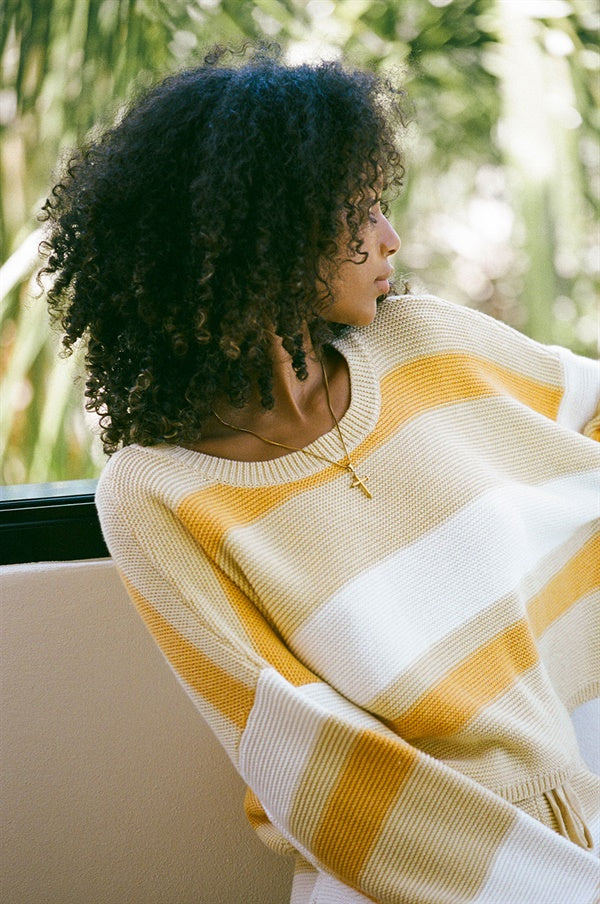 Cosy Dusty Stripe Rufio Cotton Knit Top with Puff Sleeves