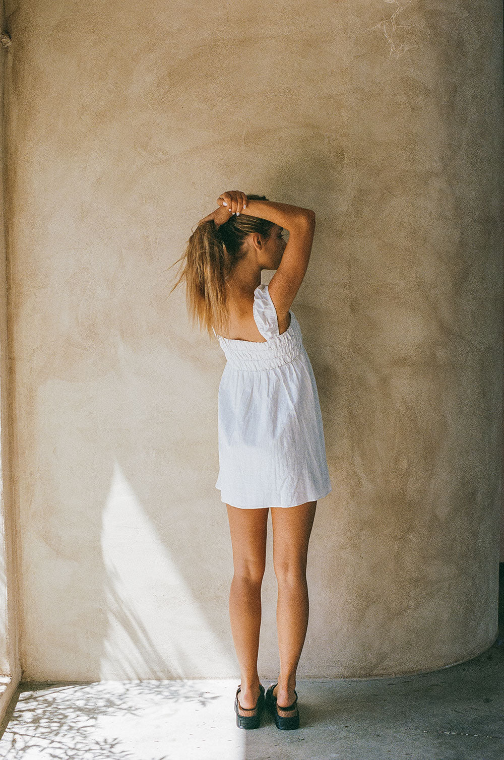 Fresh White Natural Cotton Luan Dress with Cute Cap Sleeves