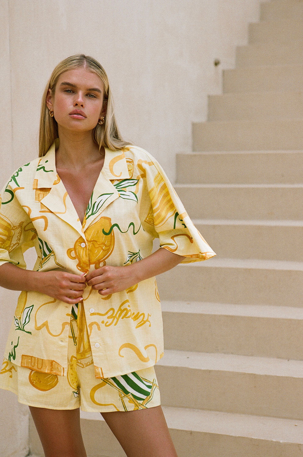 Sabo's Exclusive Amalfi Citrus Print Relaxed Resort-Style Seona Cotton Top