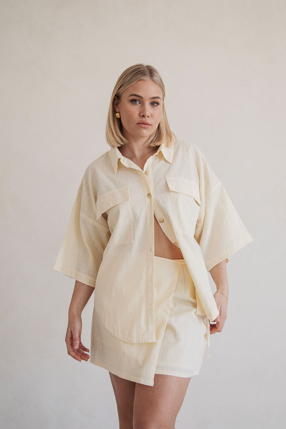 Buttery Yellow Structured Natural Cotton Nari Wrap Skirt