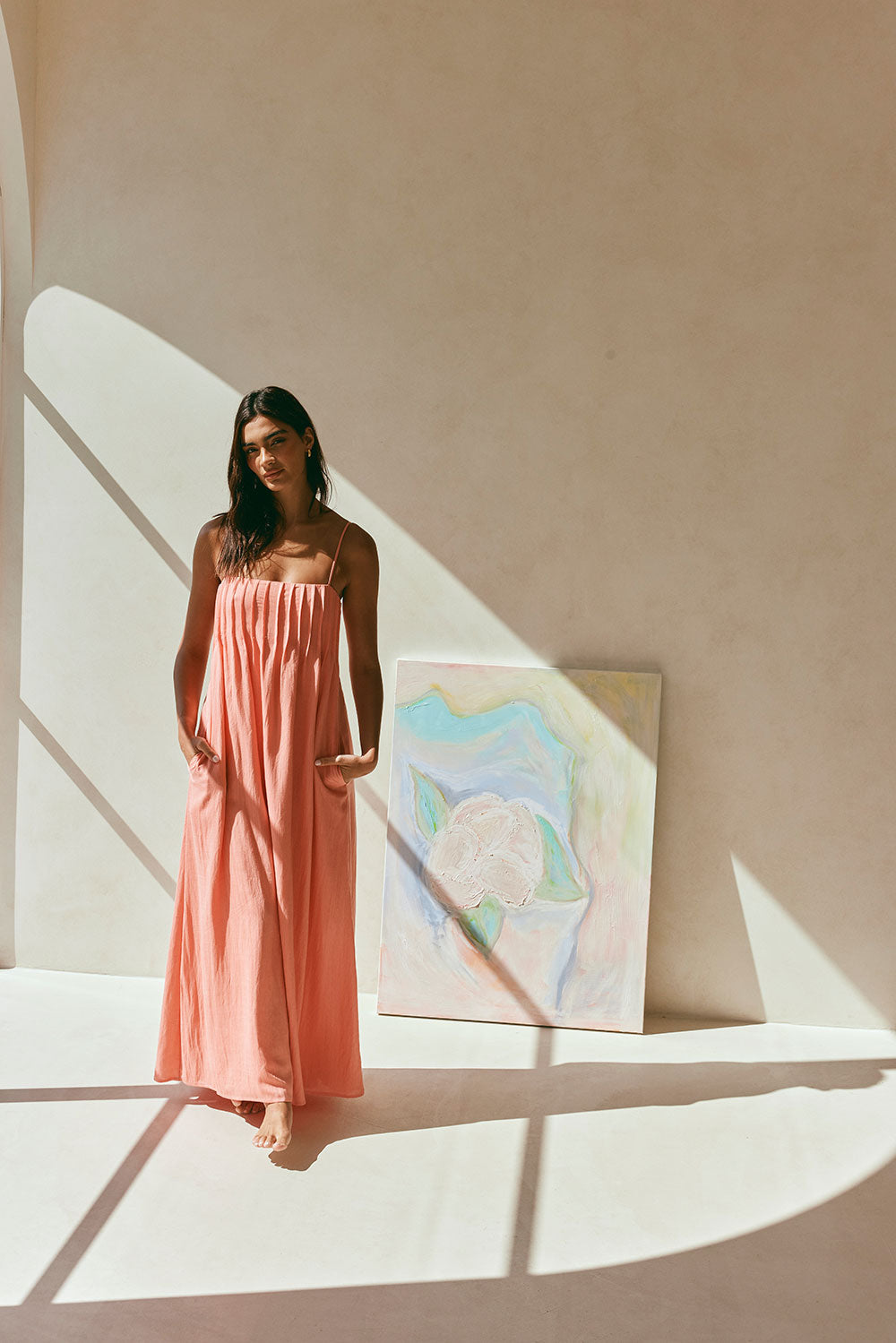 Salmon-Hued Ada Women's Maxi Dress for Casual Outings