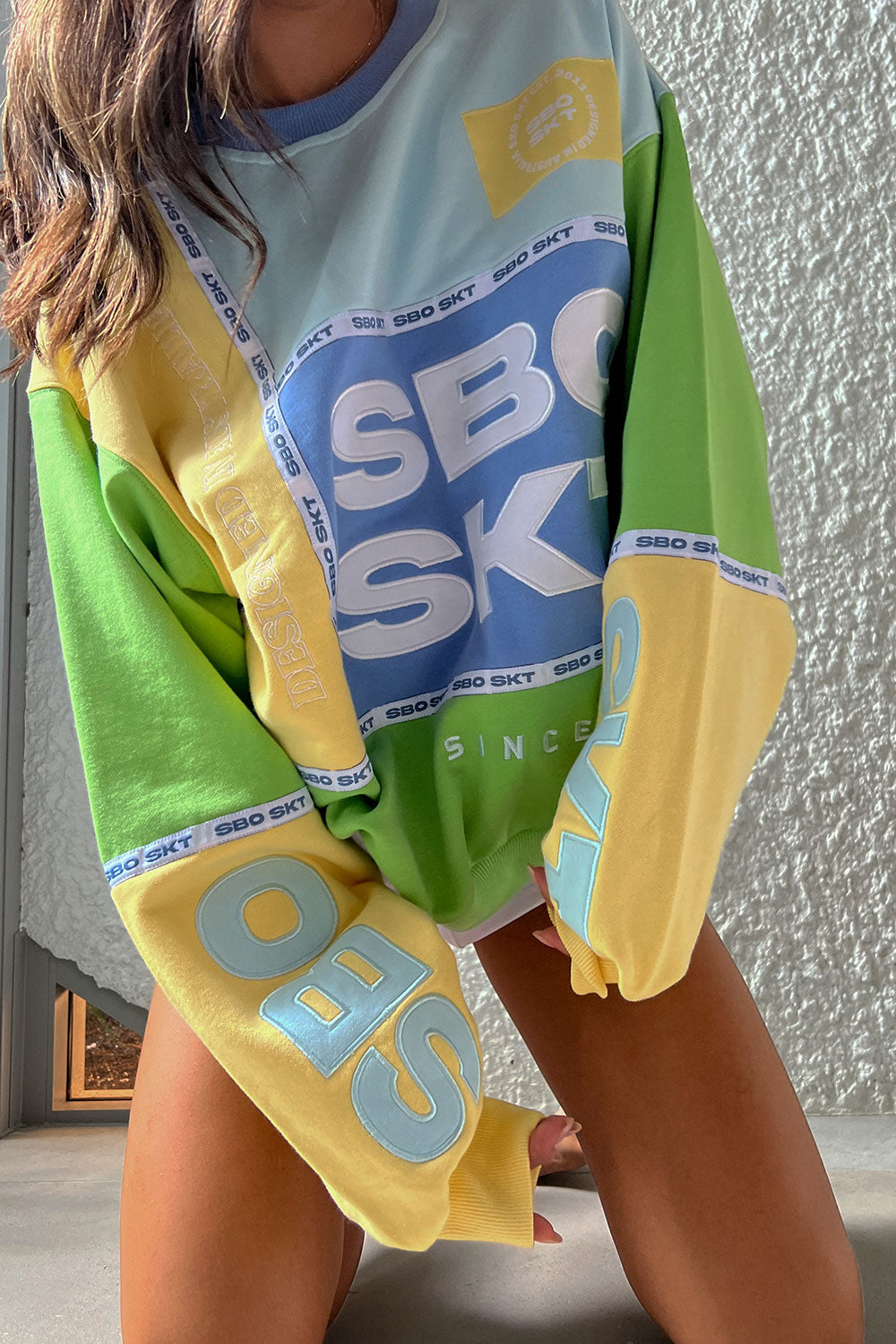 Uni - sex Oversized Vintage Hourglass Sweater in Blue, Yellow and Green