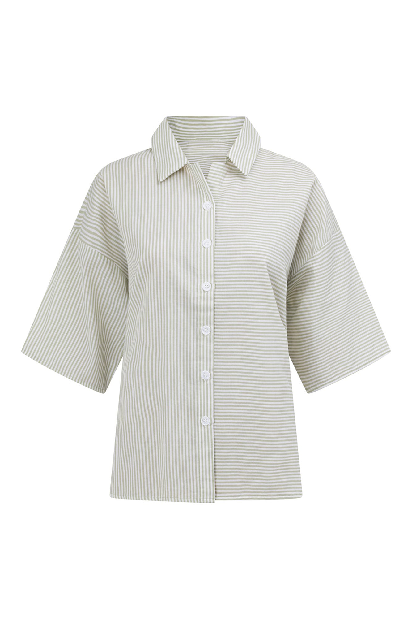 Sea Foam Striped Natural Cotton Voile Kase Women's Top