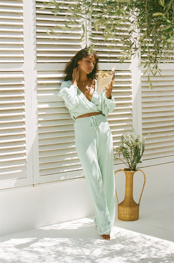 Fresh Mint High-Waisted Relaxed Fit Zepplin Cotton Knit Pants