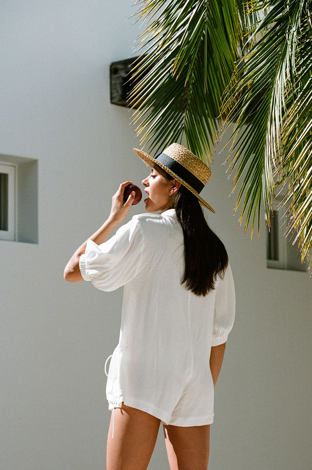 Exclusively Designed White Rayon Relaxed Inari Playsuit for Effortless Style