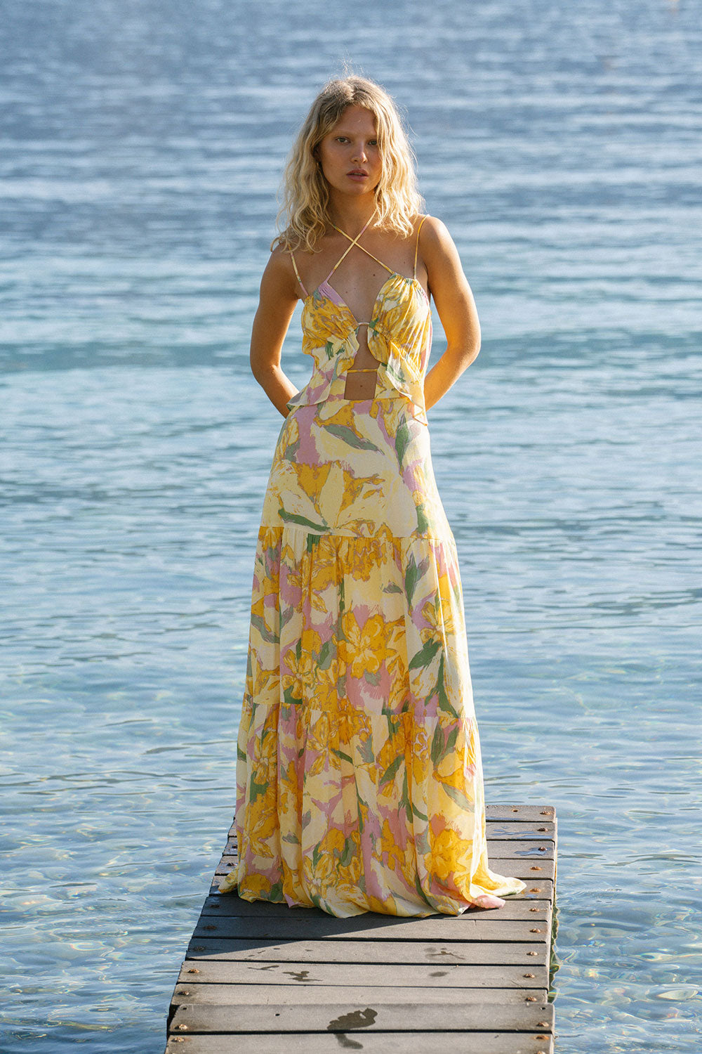 Exclusive Scout Floral Calabria Halter Maxi Dress