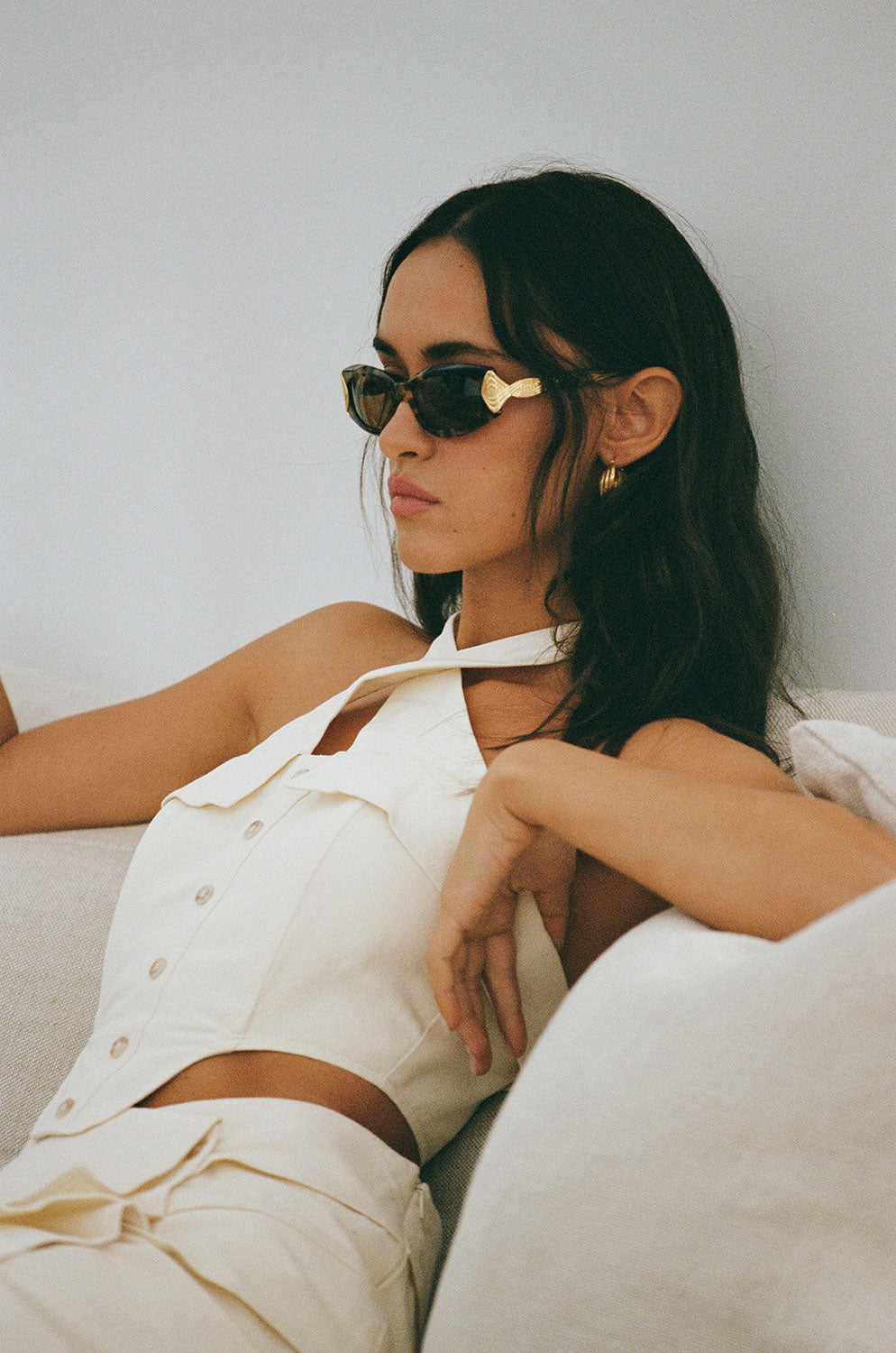 Exquisite Cream Leo Halter Neck Top for Night Out